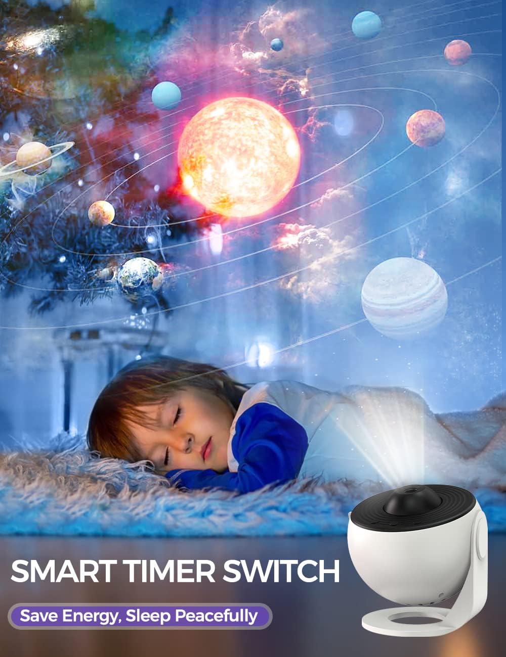 Disc Star Projector for Kids – 3D Galaxy Night Light with 360° Rotation, Adjustable Focus & Timer | USB Powered Night Lamp for Bedroom, Nursery, Home Theater (Corded Electric)