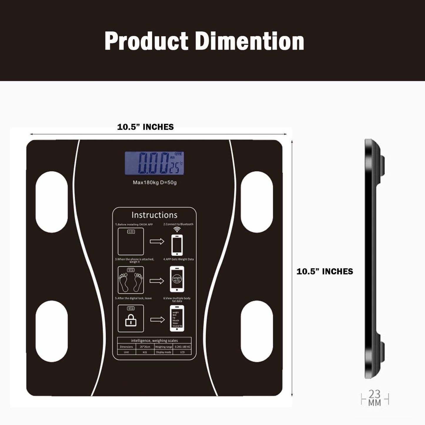 Smart Fitness Weighing Scale with Mobile App (Up to 180kg)