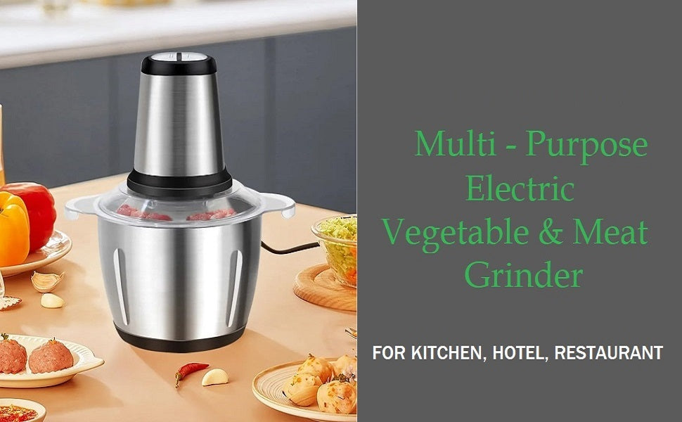 Electric Meat Grinder 2L Stainless Steel Electric Meat Chopper Food Processor Machine For Meat, Vegetables, Fruits and Nuts Fruit Mixer Nuts Grinder Blender Fillings Maker