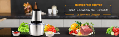 Electric Meat Grinder 2L Stainless Steel Electric Meat Chopper Food Processor Machine For Meat, Vegetables, Fruits and Nuts Fruit Mixer Nuts Grinder Blender Fillings Maker